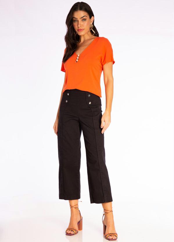 Doce Trama - Blusa de Manga Curta com Miçanga Laranja 3