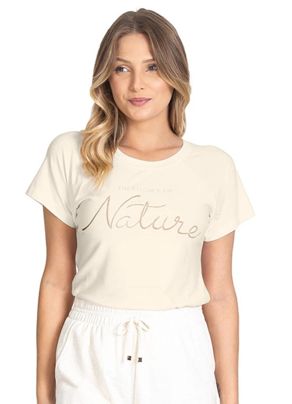 Rovitex - Blusa de Manga Curta e Decote Redondo Bege