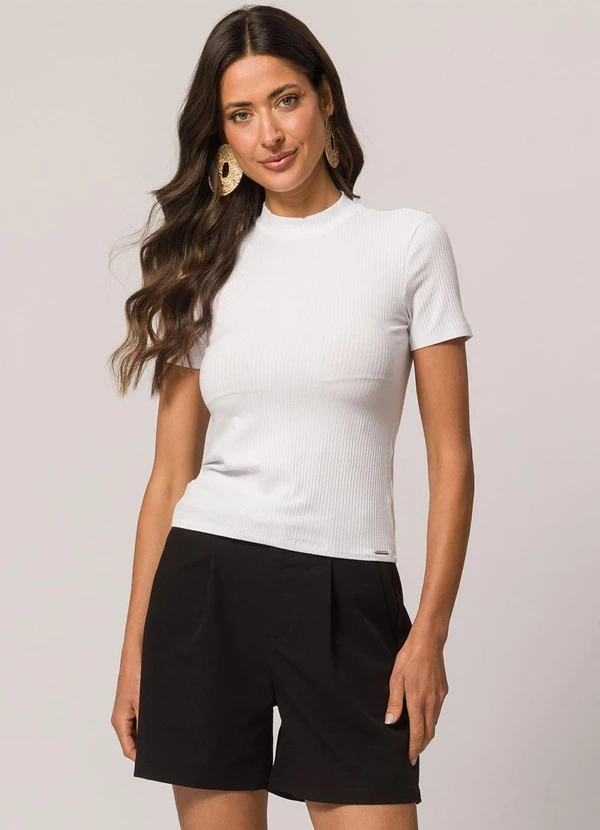 Doce Trama - Blusa de Manga Curta em Ribana Branco 5