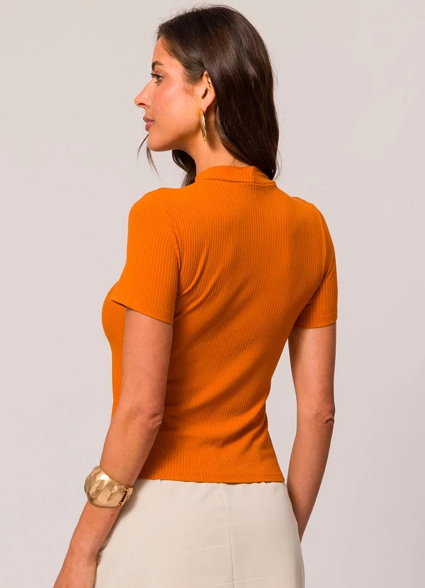 Doce Trama - Blusa de Manga Curta em Ribana Laranja 2