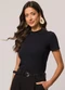 Doce Trama - Blusa de Manga Curta em Ribana Branco - variação: Preto