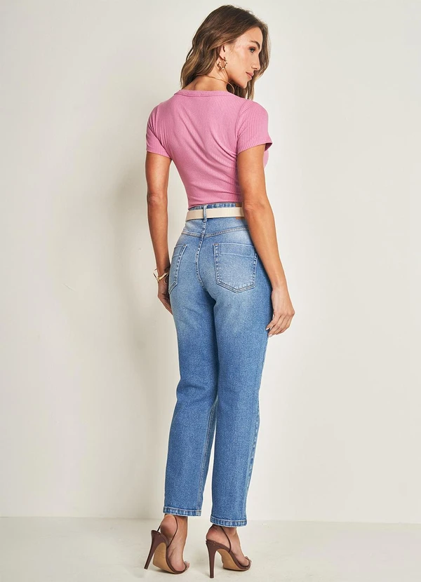 Doce Trama - Blusa de Manga Curta em Ribana Slim Rosa 4