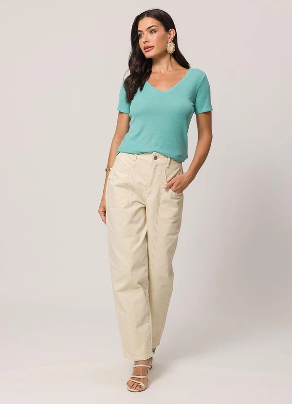 Doce Trama - Blusa de Manga Curta em Tricot Flamê Azul 4