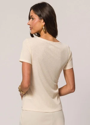 Doce Trama - Blusa de Manga Curta em Tricot Flamê Branco - DOCE TRAMA