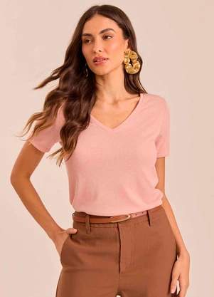 Doce Trama - Blusa de Manga Curta em Tricot Flamê Rosa - DOCE TRAMA