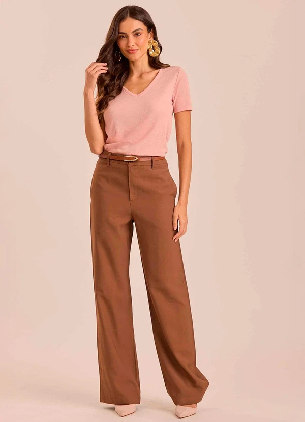 Doce Trama - Blusa de Manga Curta em Tricot Flamê Rosa 4