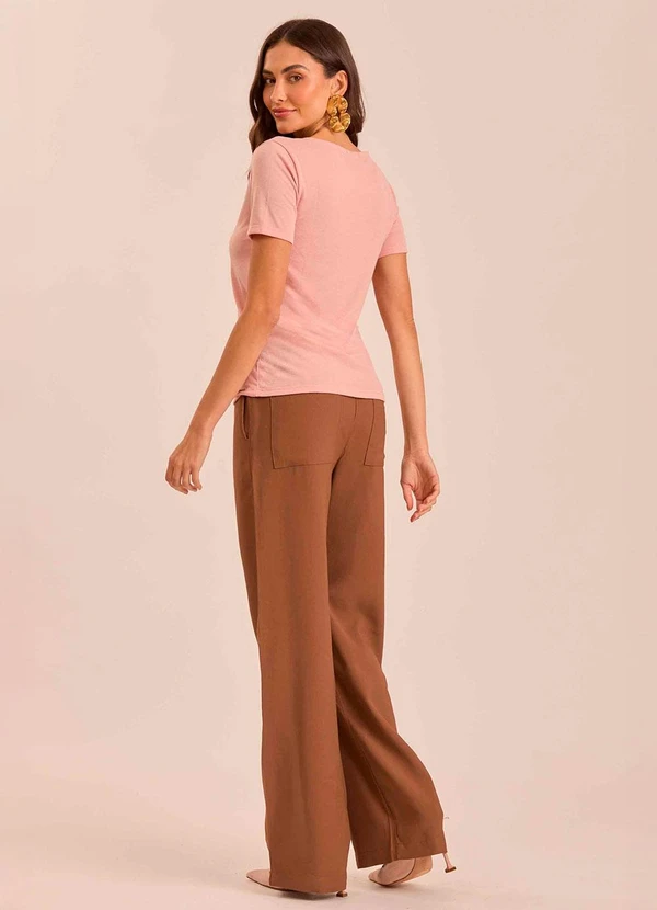 Doce Trama - Blusa de Manga Curta em Tricot Flamê Rosa 5