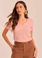 Doce Trama - Blusa de Manga Curta em Tricot Flamê Rosa - variação: Rosa