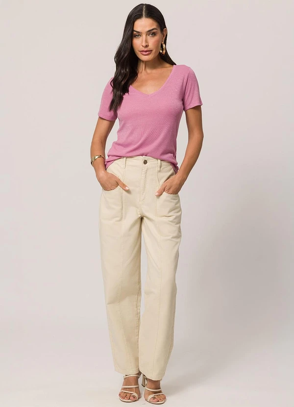 Doce Trama - Blusa de Manga Curta em Tricot Flamê Rosa 3