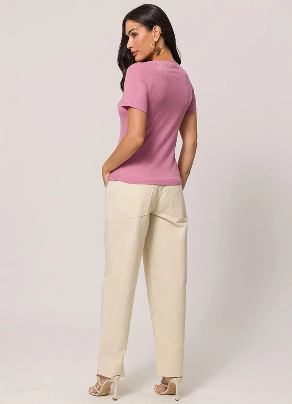 Doce Trama - Blusa de Manga Curta em Tricot Flamê Rosa 4