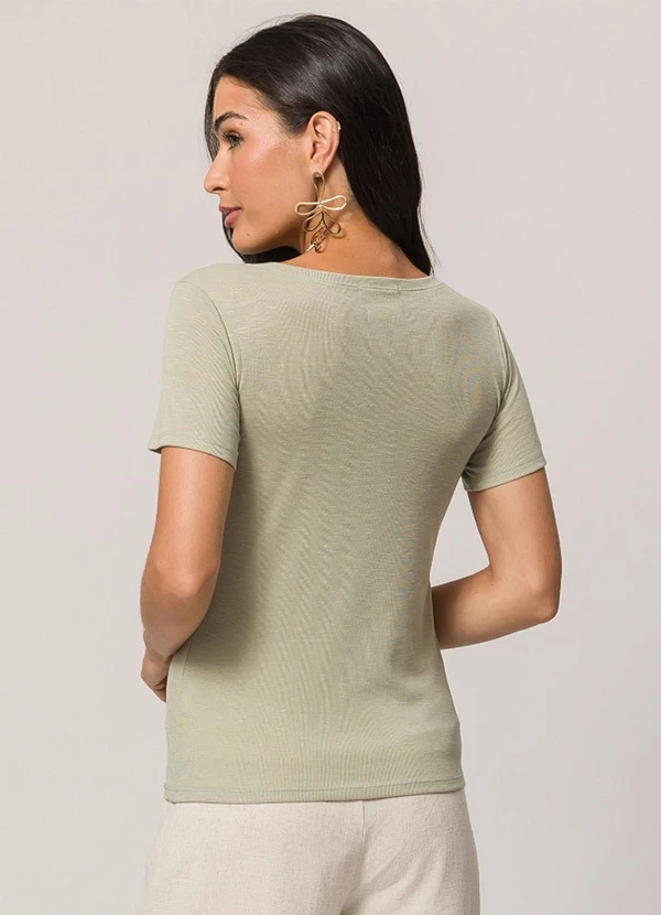 Doce Trama - Blusa de Manga Curta em Tricot Flamê Verde 2
