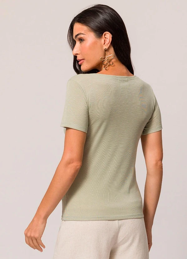 Doce Trama - Blusa de Manga Curta em Tricot Flamê Verde 2