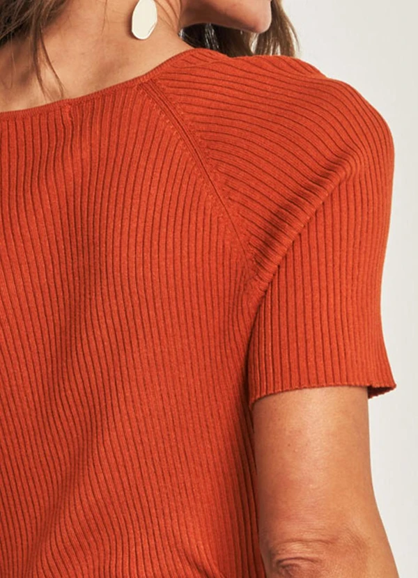 Doce Trama - Blusa de Manga Curta em Tricot Laranja 4