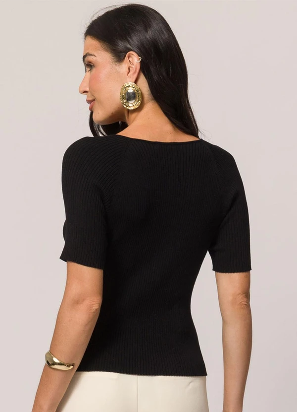 Doce Trama - Blusa de Manga Curta em Tricot Preto 2