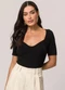Doce Trama - Blusa de Manga Curta em Tricot Preto - variação: Preto
