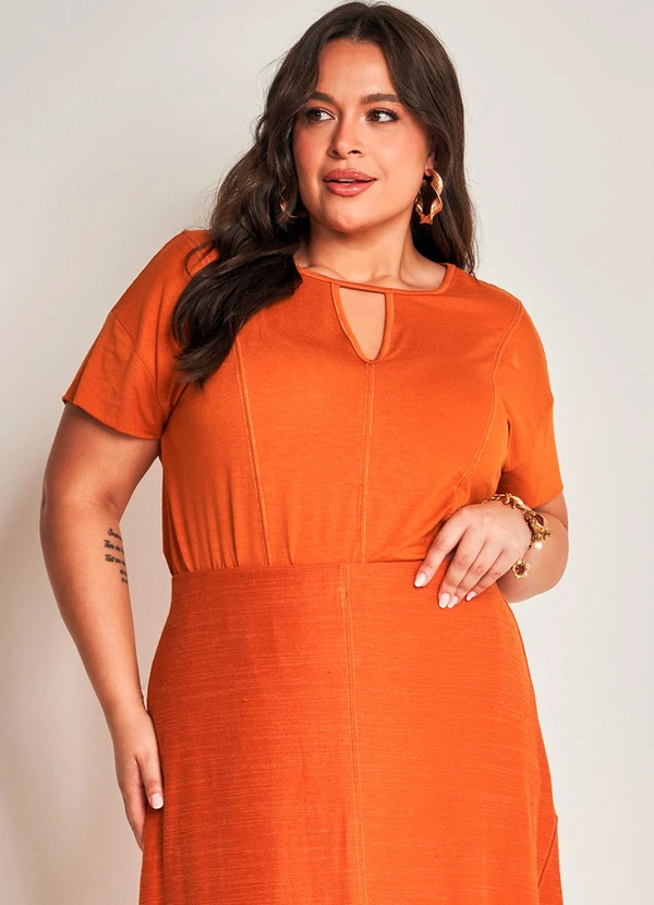 Doce Trama - Blusa de Manga Curta em Viscolinho Laranja 5