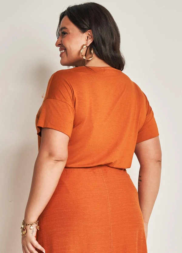 Doce Trama - Blusa de Manga Curta em Viscolinho Laranja 6