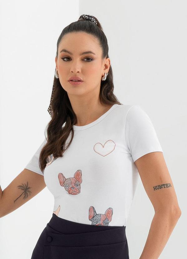 Cativa - Blusa de Manga Curta Estampada Branco