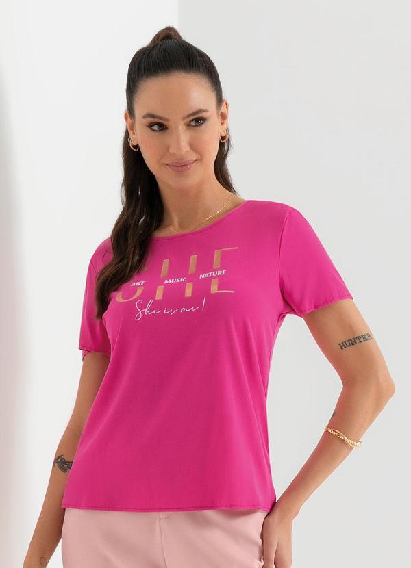 Cativa - Blusa de Manga Curta Estampada Rosa