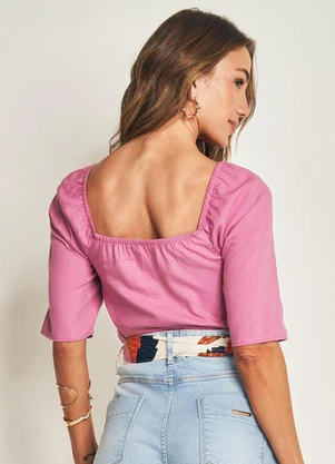 Doce Trama - Blusa de Manga Curta  Rosa - DOCE TRAMA