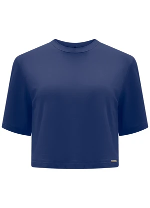 Lunender - Blusa de Mangas Curtas Básica em Malha Azul - LUNENDER