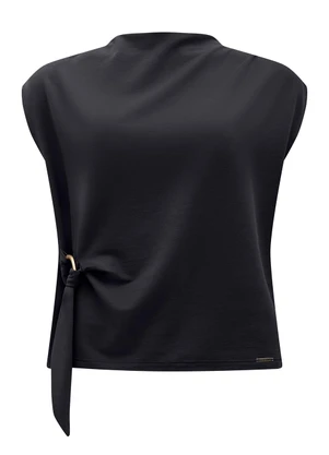 Lunender - Blusa de Mangas Curtas com Argola Preto - LUNENDER