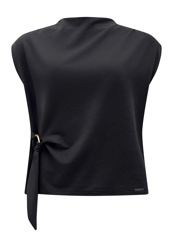 Lunender - Blusa de Mangas Curtas com Argola Preto