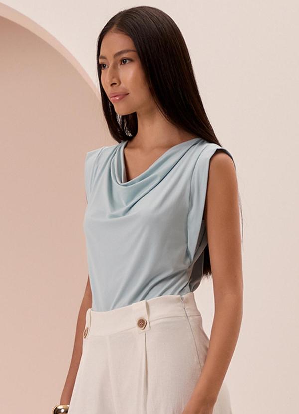 Lunender - Blusa de Mangas Curtas com Decote Degagê Azul 1