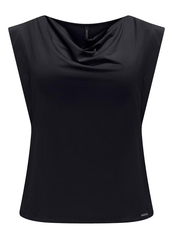 Lunender - Blusa de Mangas Curtas com Decote Degagê Preto