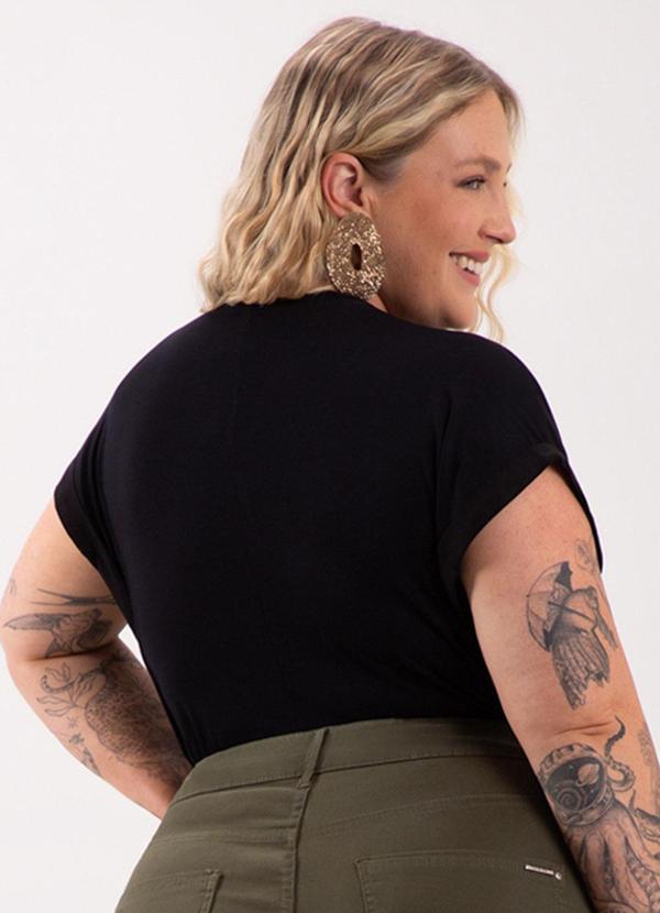 Lunender Mais Mulher - Blusa de Mangas Curtas com Decote em V Preto 2