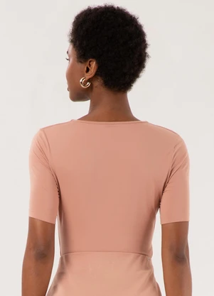 Lunender - Blusa de Mangas Curtas com Decote Quadrado Bege - LUNENDER