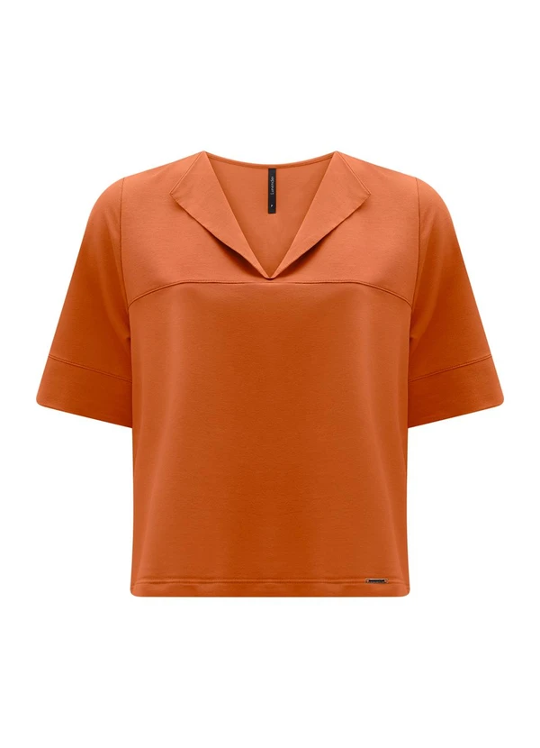 Lunender - Blusa de Mangas Curtas com Gola em Malha Laranja