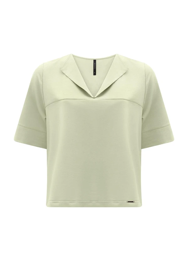 Lunender - Blusa de Mangas Curtas com Gola em Malha Verde
