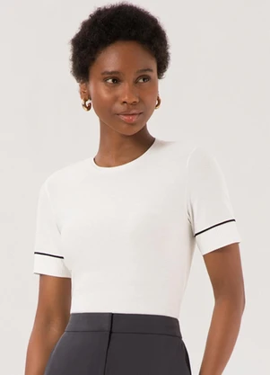 Lunender - Blusa de Mangas Curtas com Recortes Crepe Branco - LUNENDER