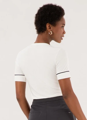 Lunender - Blusa de Mangas Curtas com Recortes Crepe Branco - LUNENDER