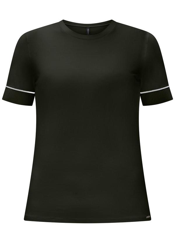 Lunender - Blusa de Mangas Curtas com Recortes Crepe Preto