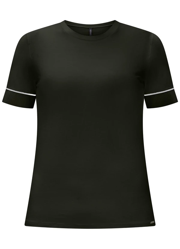 Lunender - Blusa de Mangas Curtas com Recortes Crepe Preto 1