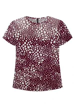 Lunender - Blusa de Mangas Curtas em Malha Estampada Bordo - LUNENDER