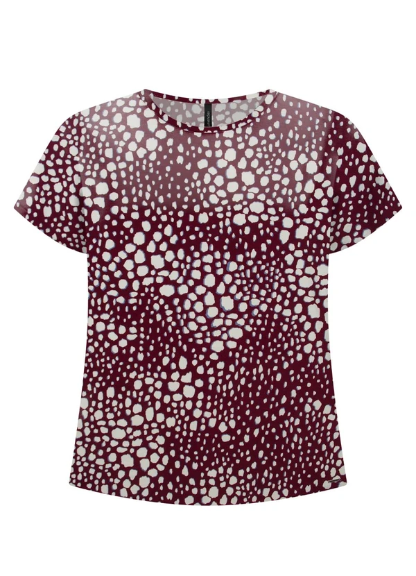 Lunender - Blusa de Mangas Curtas em Malha Estampada Bordo