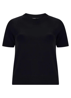 Lunender - Blusa de Mangas Curtas em Malha Tricô Preto - LUNENDER