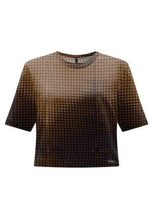 Lunender - Blusa de Mangas Curtas Estampada em Malha Azul - LUNENDER