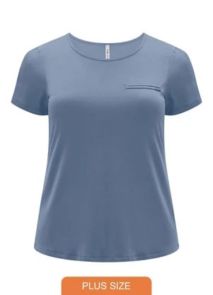 Lunender Mais Mulher - Blusa de Mangas Curtas Plus Size em Malha Azul - LUNENDER MAIS MULHER