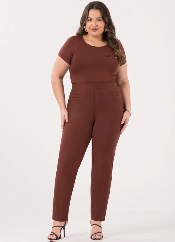 Lunender Mais Mulher - Blusa de Mangas Curtas Plus Size em Malha Marrom 3