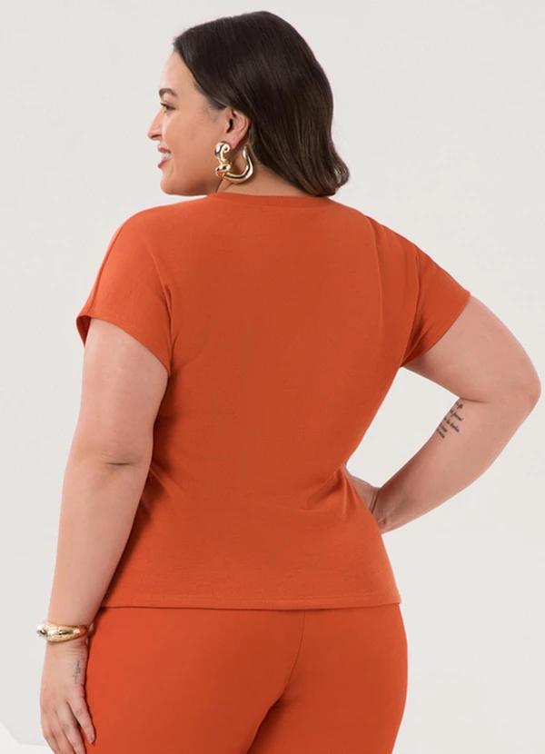 Lunender Mais Mulher - Blusa de Mangas Curtas Plus Size Tricô Laranja 2