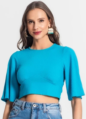 Endless - Blusa de Ribana Canelada Feminina Azul - ENDLESS