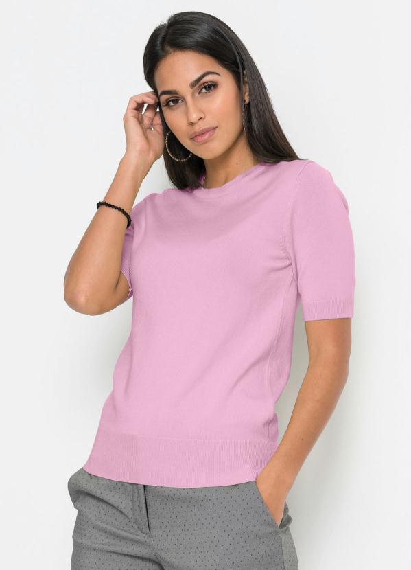 bonprix - Blusa de Tricô Básica Rosa Chiclete