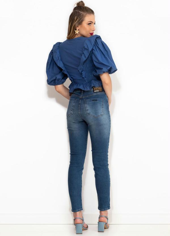 Farm - Blusa de Tricoline com Babado no Decote Azul 4