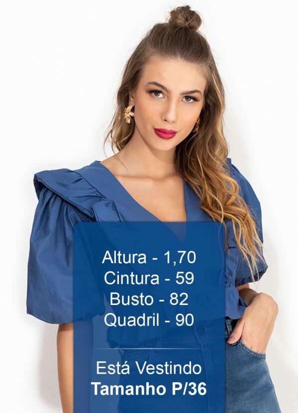 Farm - Blusa de Tricoline com Babado no Decote Azul 5