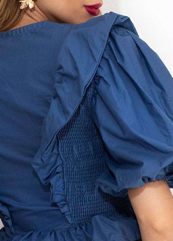 Farm - Blusa de Tricoline com Babado no Decote Azul 7