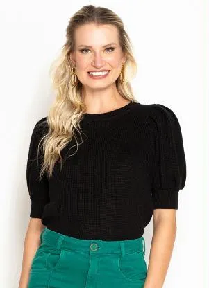 Maria Filó - Blusa de Tricot Malha Inglesa Preta - MARIA FILÓ